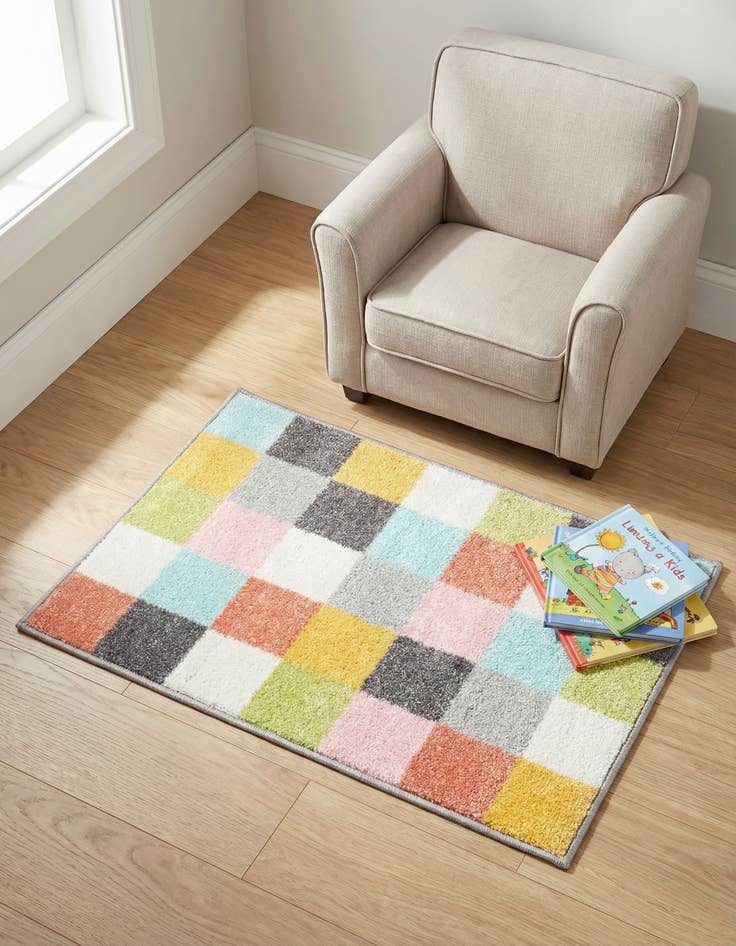 Detail image of 2' 2 x 2' 11 Checkered Whimsy Kids Rug