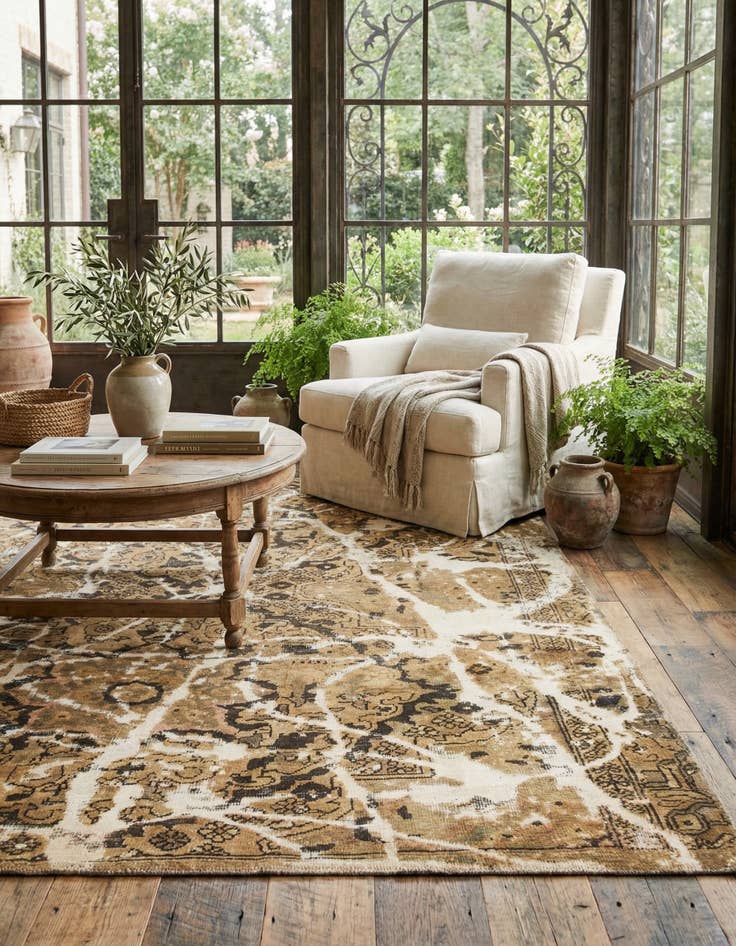 Detail image of 4' 9 x 5' 9 Hand Knotted Ultra Vintage Persian Wool Square Rug