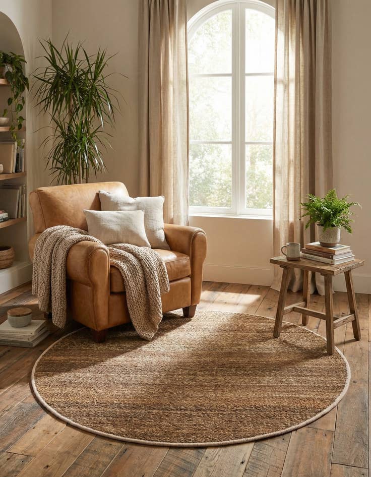 Detail image of 4' 1 x 4' 1  Hand Woven Palm Beach Jute Round Rug