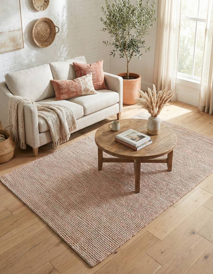 Detail image of 5' 1 x 8' Hand Woven Seaside Pearl Jute Rug