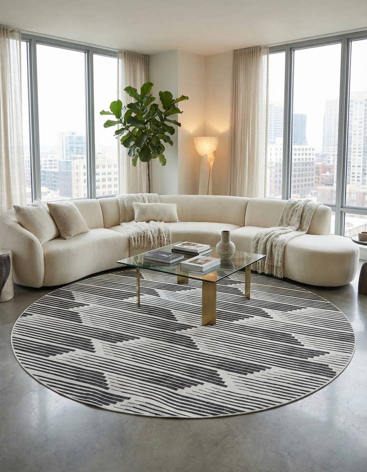 Detail image of 12' x 12'  Washable Modern Indoor / Outdoor Round Rug