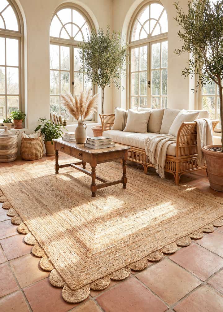 7' 10 x 10' Hand Woven Scallop Braided Jute Rug