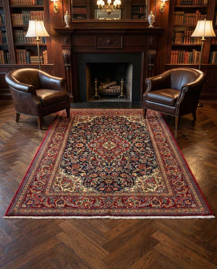 4' 8 x 7' 1 Hand Knotted Qom Persian Rug