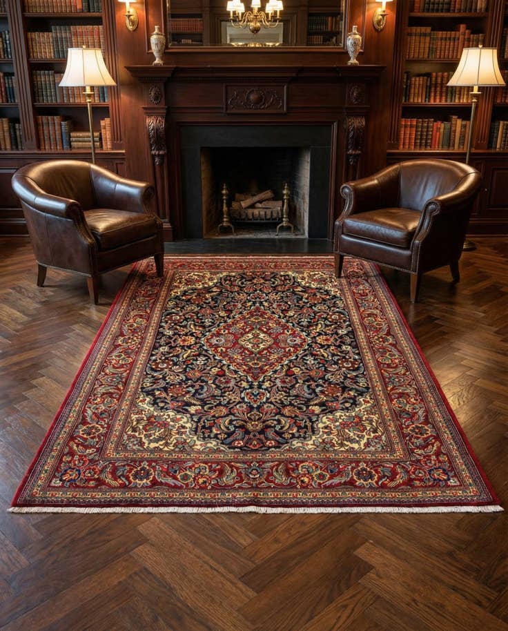 Detail image of 4' 8 x 7' 1 Hand Knotted Qom Persian Rug