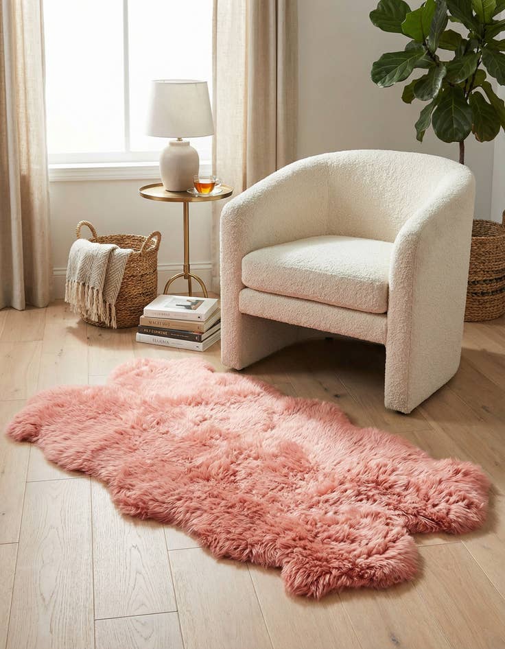 Detail image of 3' 3 x 6' Natural Sheepskin Freeform Rug