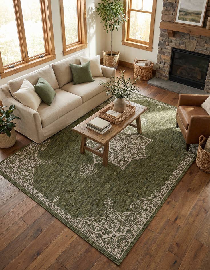 Detail image of 9' x 12'  Washable Traditional Indoor / Outdoor Rug