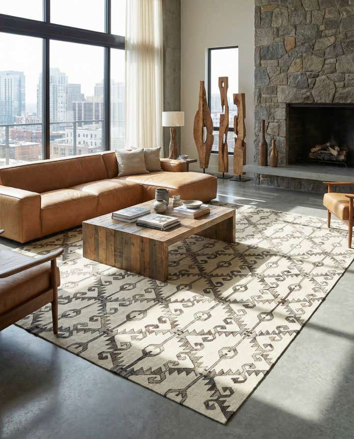 6' 4 x 7' 6 Hand Woven Kilim Modern Wool Square Rug