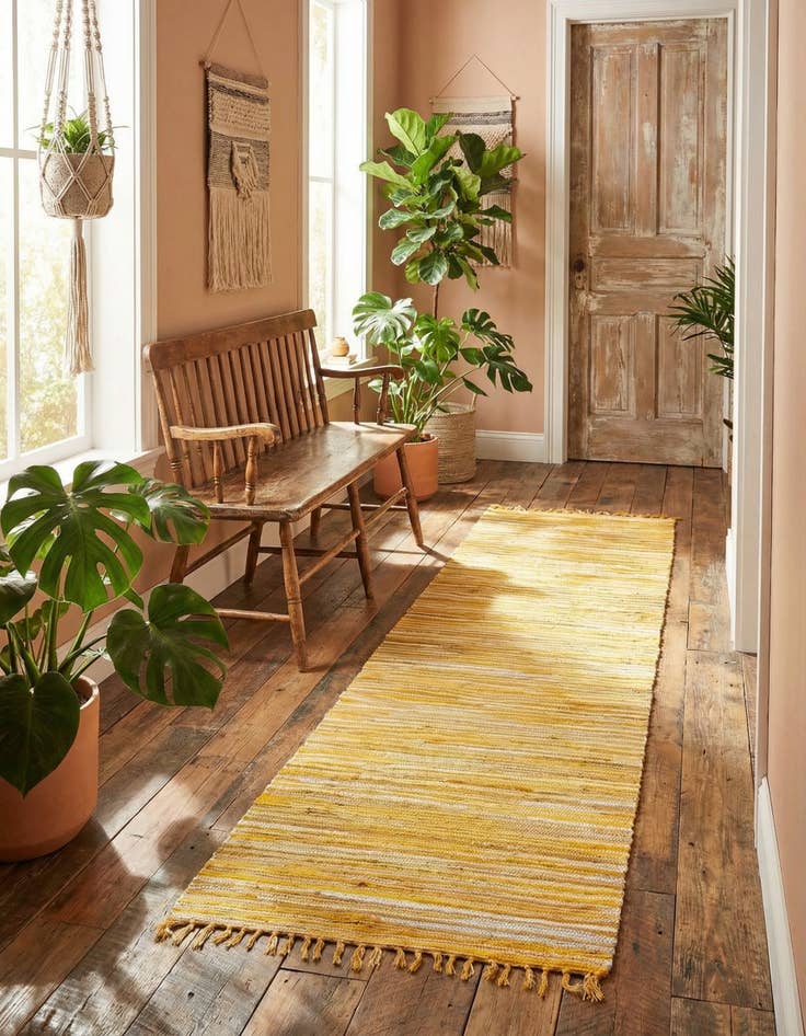 Detail image of 2' 7 x 9' 10  Hand Woven Chindi Cotton Runner Rug