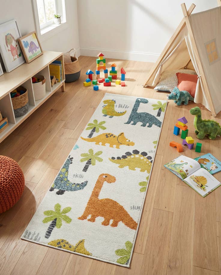 Detailfoto van 65cm x 155cm Dinosaur Whimsy Kids Loper Vloerkleed