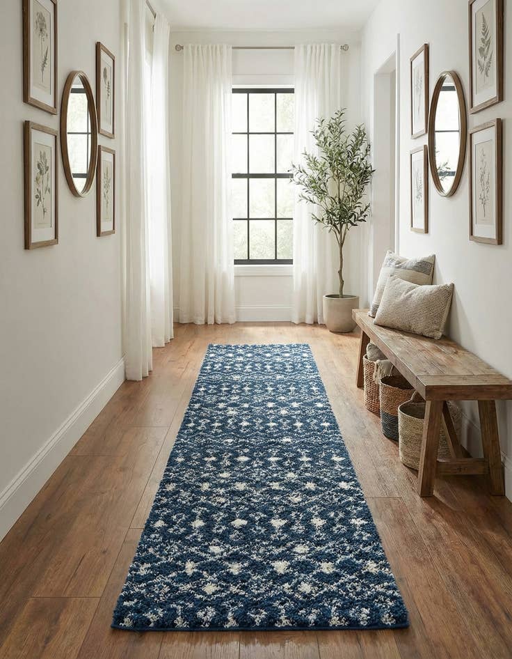 Detail image of 3' 3 x 16' 5 Moroccan Trellis Shag Runner Rug