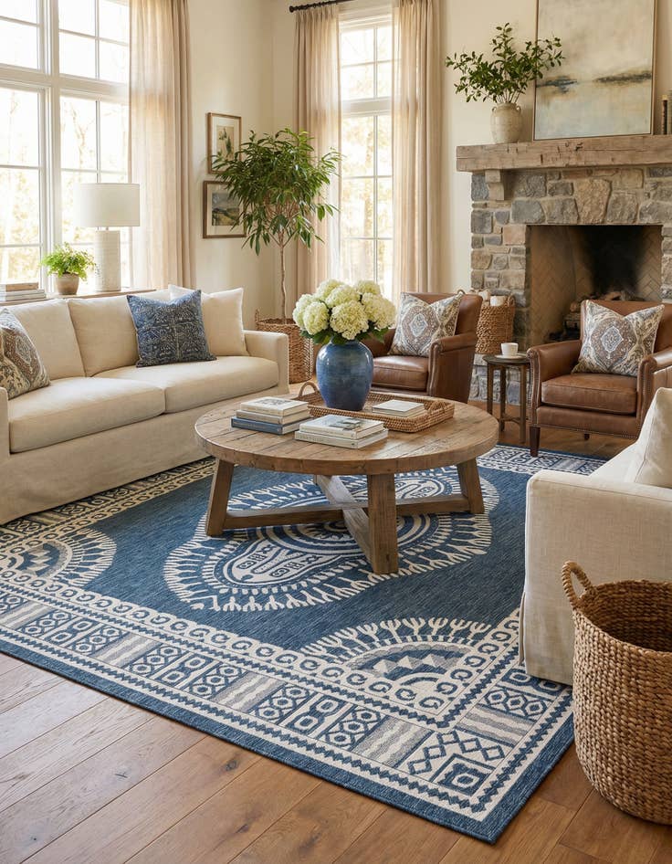 Detail image of 12' x 12' Washable Traditional Indoor / Outdoor Square Rug