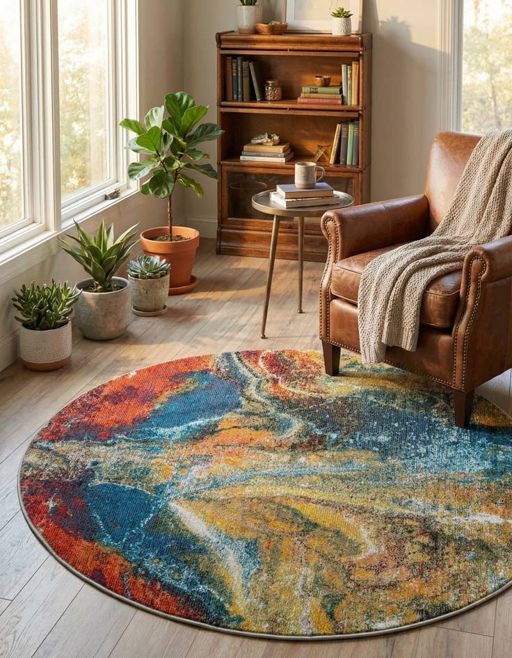 Detail image of 5' 3 x 5' 3  Washable Haerfest Round Rug