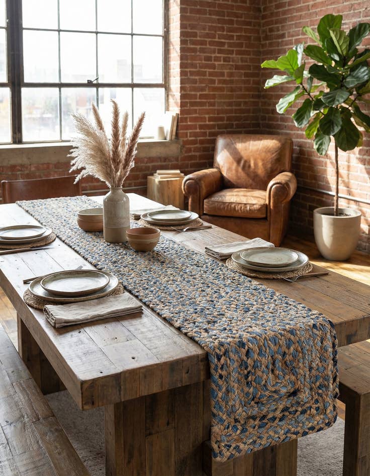 Detail image of  1' 2 x 8'  Hand Braided Chindi Table Runner Rug