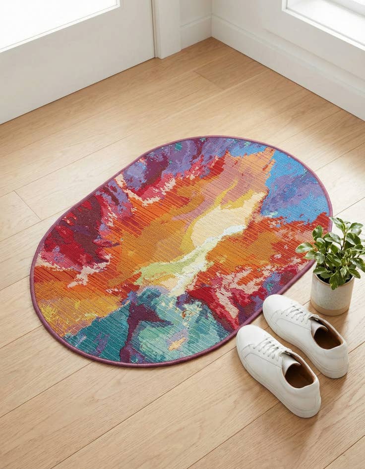 Detail image of 2' 2 x 3'  Washable Modern Indoor / Outdoor Oval Rug