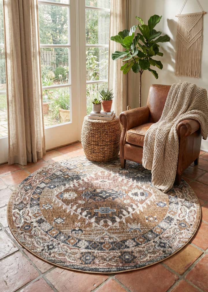 5' 3 x 5' 3 Eco Southwestern Round Rug