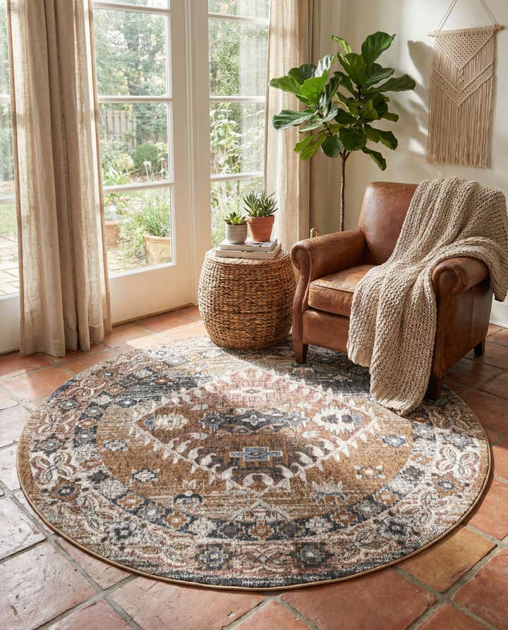 5' 3 x 5' 3 Eco Southwestern Round Rug