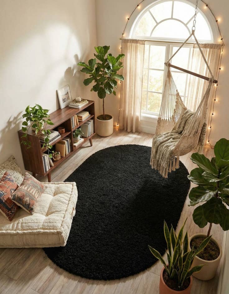 Detail image of 5' 3 x 8' Solid Shag Oval Rug