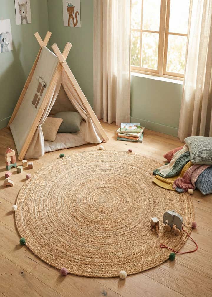 5' 3 x 5' 3 Hand Braided Kids Braided Jute Round Rug