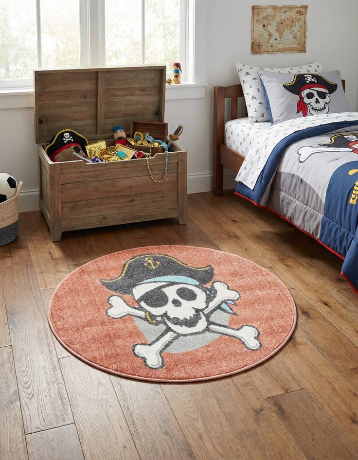 Detail image of 3' 3 x 3' 3 Pirate Whimsy Kids Round Rug