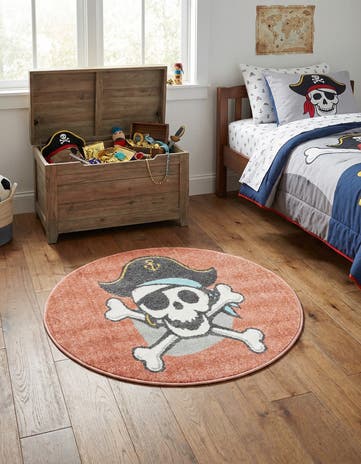 3' 3 x 3' 3 Pirate Whimsy Kids Round Rug