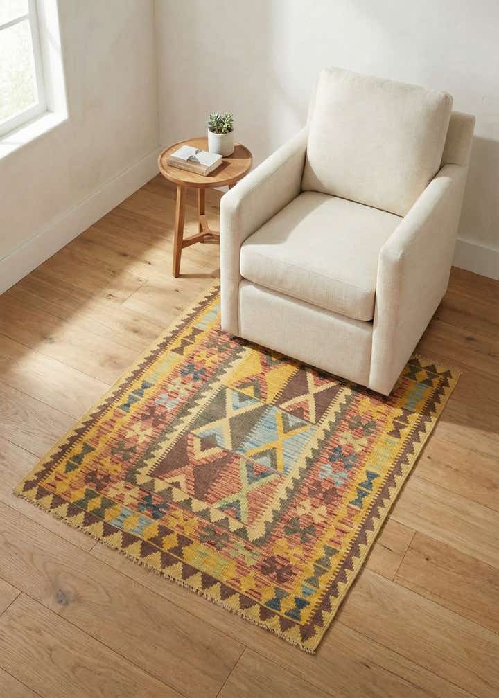3' 2 x 3' 9 Hand Woven Kilim Maymana Wool Square Rug
