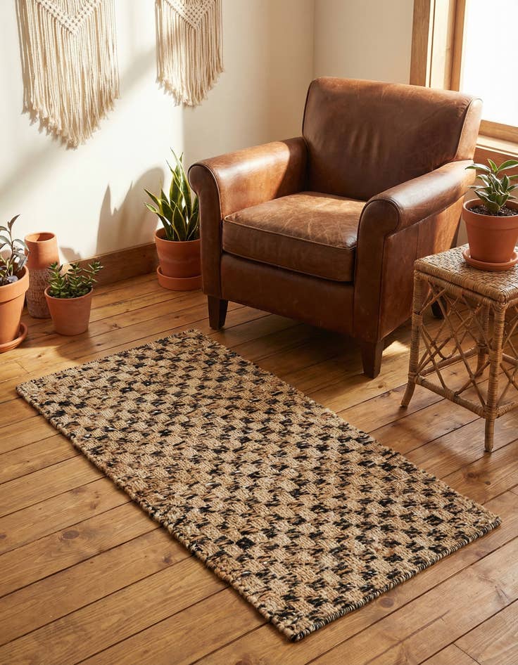 Detail image of 2' x 4' 1 Hand Woven Checkered Jute Wool Runner Rug