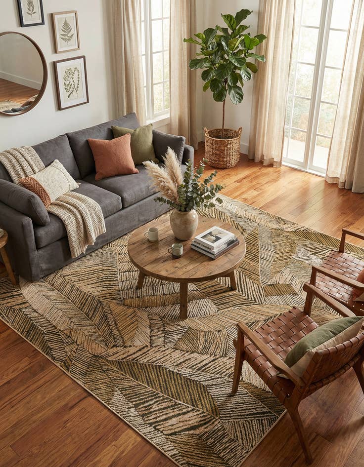 Detail image of 10' x 10' Washable Botanical Indoor / Outdoor Square Rug