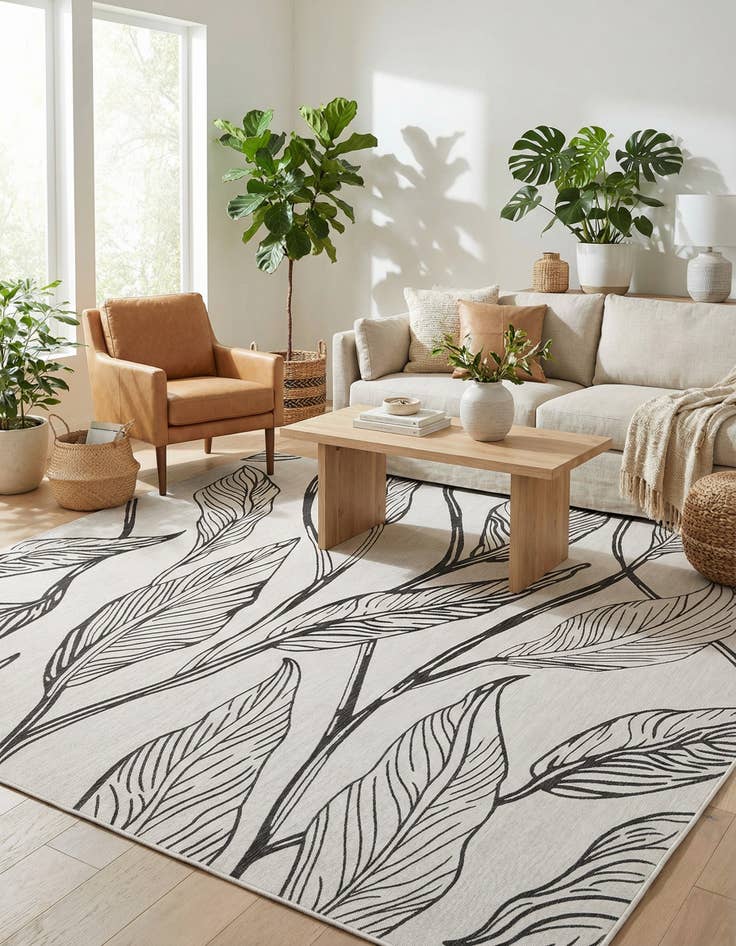 Detail image of 10' 8 x 10' 8  Washable Botanical Indoor / Outdoor Square Rug