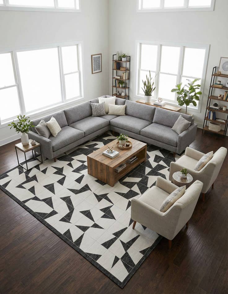 Detail image of 12' x 12'  Washable Modern Indoor / Outdoor Square Rug