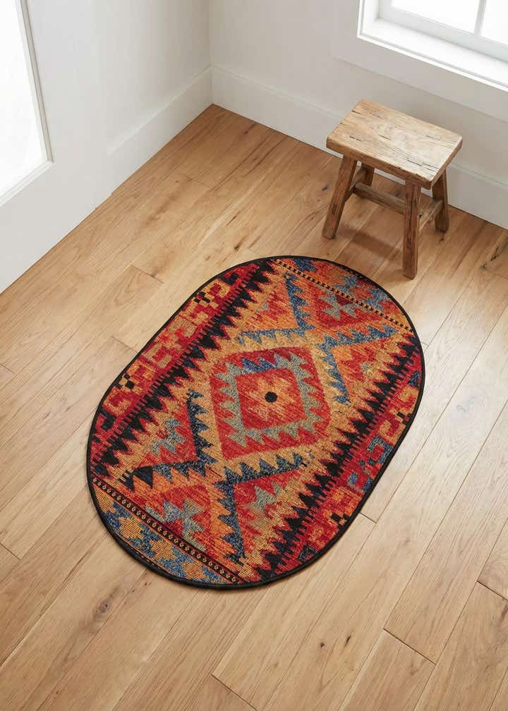 2' 2 x 3' Easy-Clean Tribal Indoor / Outdoor Oval Rug