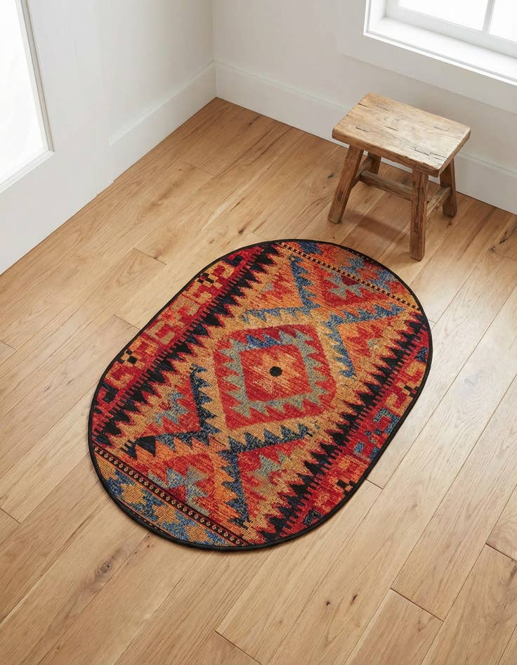 Detail image of 2' 2 x 3' Easy-Clean Tribal Indoor / Outdoor Oval Rug