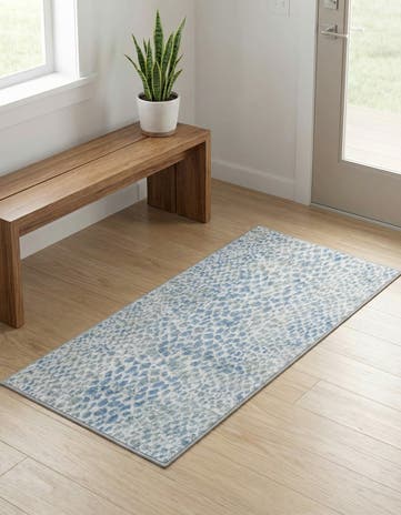 Ivory Blue Kamala Washable Runner Rug