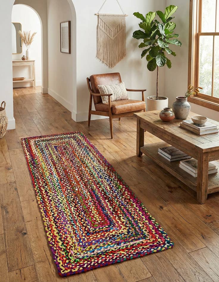 Detail image of 2' 7 x 6' 1 Handmade Braided Chindi Runner Rug
