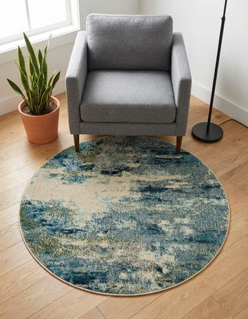 Light Blue Washable Theia Round Rug
