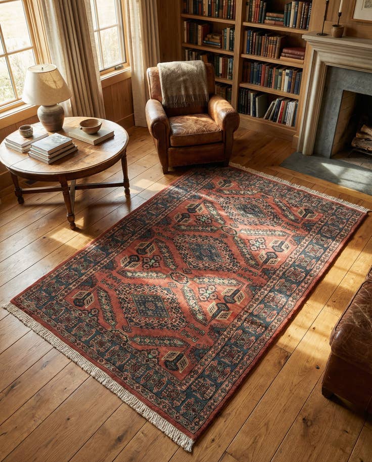Detail image of 4' 2 x 6' 4 Hand Knotted Kazak Oriental Wool Rug