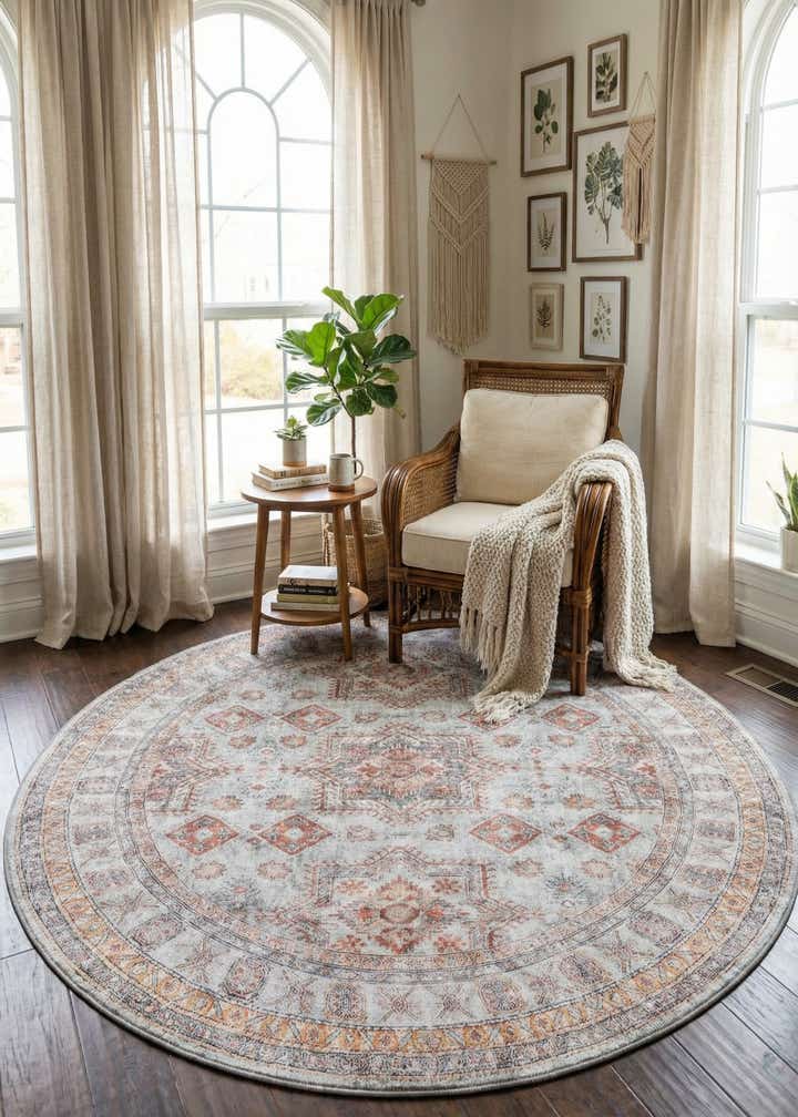 7' 10 x 7' 10 Washable Timeless Round Rug