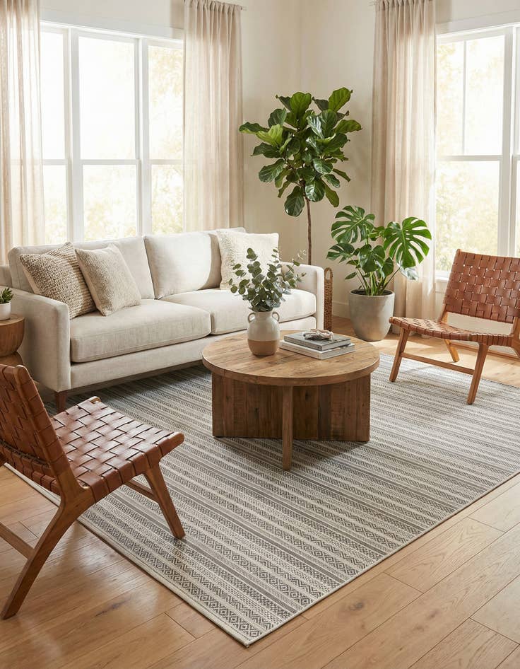 Detail image of 10' x 10' Easy-Clean Ribbon Indoor / Outdoor Square Rug