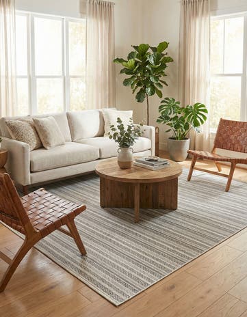 Beige Easy-Clean Ribbon Indoor / Outdoor Square Rug