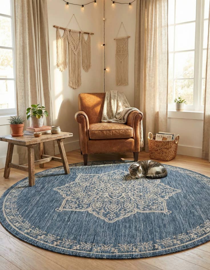 Detail image of 5' 3 x 5' 3 Washable Traditional Indoor / Outdoor Round Rug