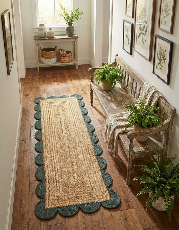 Detail image of 2' x 5' 1  Hand Scallop Braided Jute Runner Rug