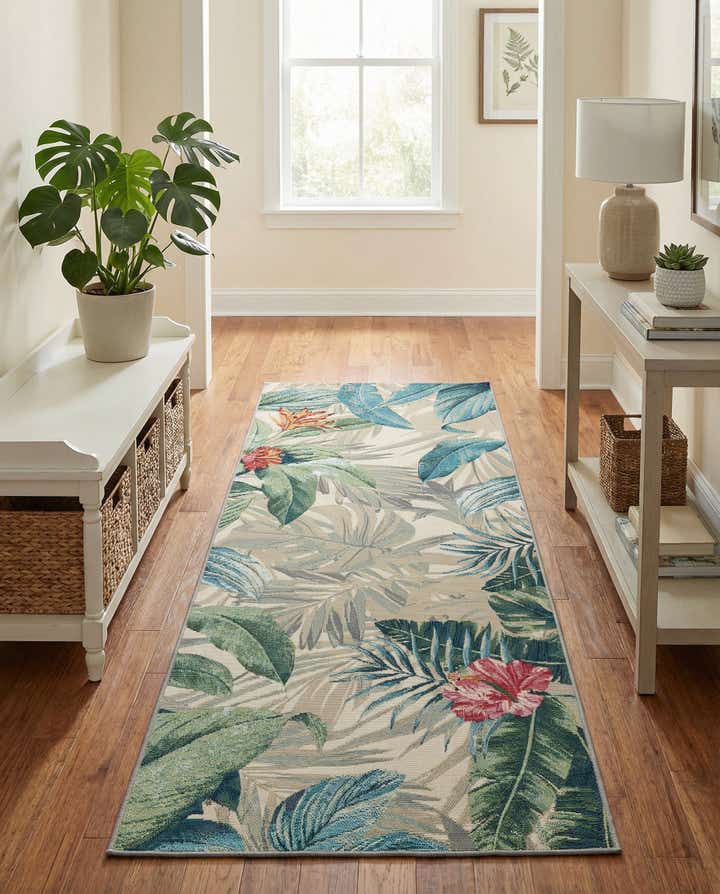 2' 7 x 7' Easy-Clean Botanical Indoor / Outdoor Runner Rug
