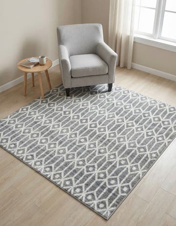 Gray Lattice Trellis Square Rug