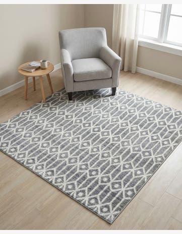 Gray Lattice Trellis Square Rug