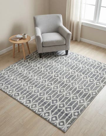 Gray Lattice Trellis Square Rug