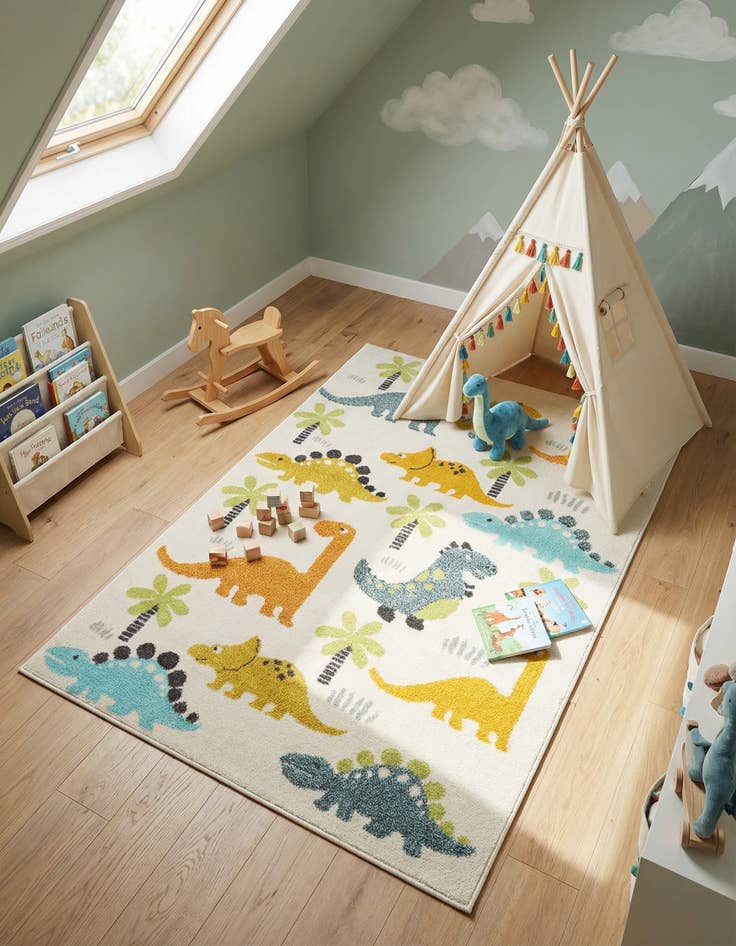 Detail image of 4' 1 x 6' 1 Dinosaur Whimsy Kids Rug
