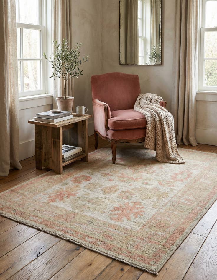 Detail image of 4' 3 x 6' 2 Hand Knotted Oushak Wool Rug