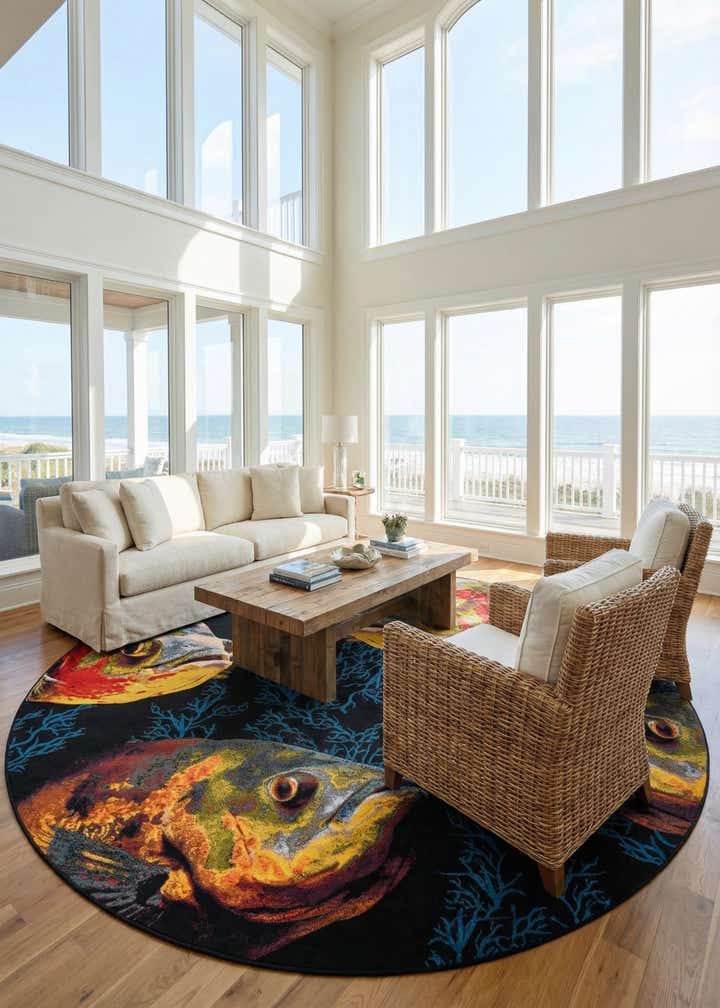 12' x 12' Easy-Clean Coastal Indoor / Outdoor Round Rug