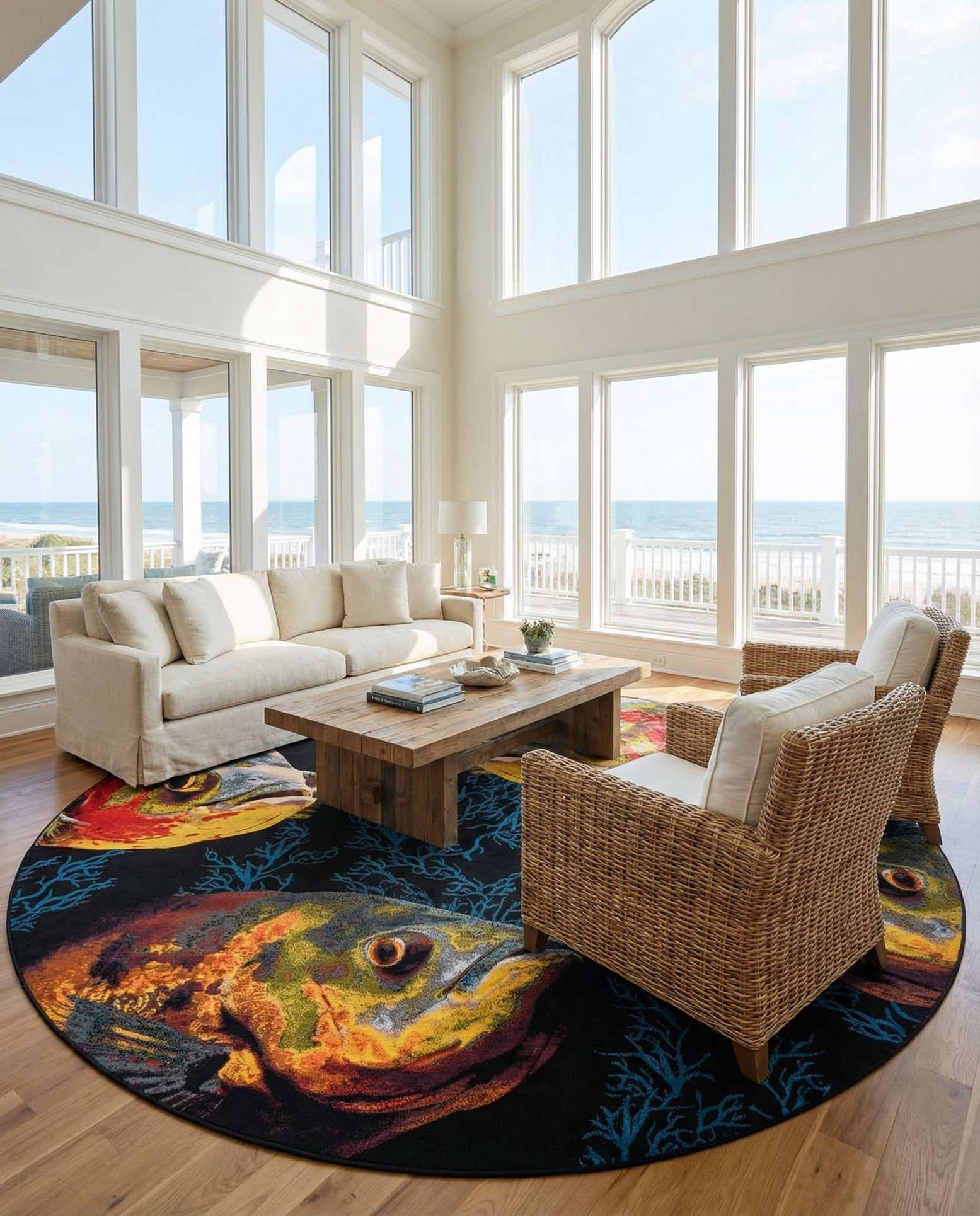 12' x 12' Easy-Clean Coastal Indoor / Outdoor Round Rug