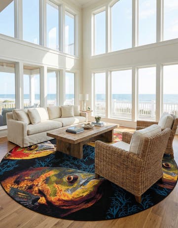 12' x 12' Easy-Clean Coastal Indoor / Outdoor Round Rug