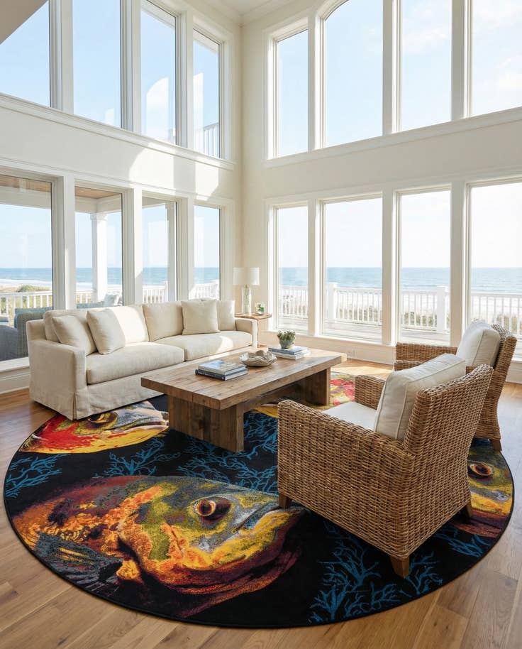Detail image of 12' x 12' Easy-Clean Coastal Indoor / Outdoor Round Rug